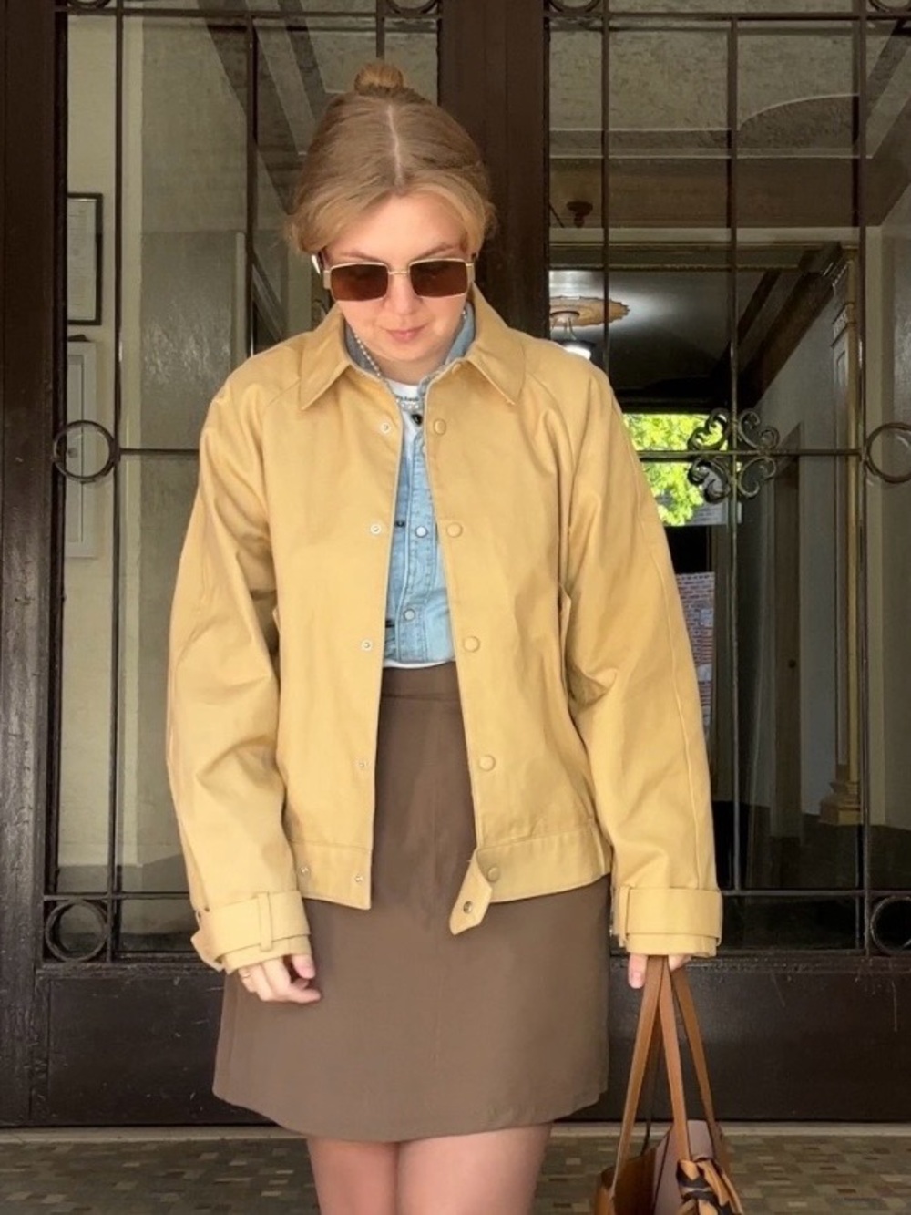 H&M Beige Tan Collared Twill Bomber Jacket